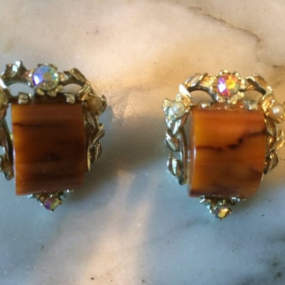 VTG RARE ELSA SCHIAPARELLI ? statement piece chunky BAKELITE rhinestone bracelet - Picture 4 of 5